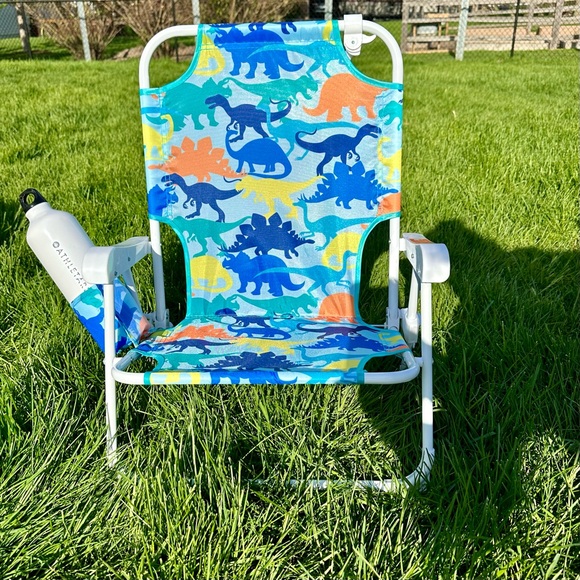 C&C CALIFORNIA Beach Chair Ages 3-6 Years Blue Dino Cup Holder Umbrella Collapse - Picture 2 of 5